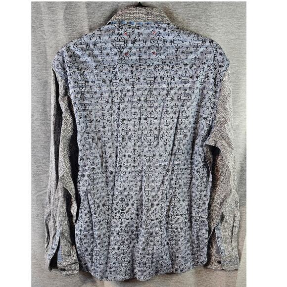 Robert Graham Knowledge Wisdom Truth Patch Pattern Shirt Blue/Gray Sz M - Picture 7 of 8